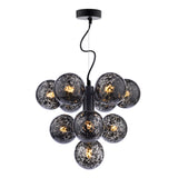 Dar Vine 10 Light Pendant Matt Black and Black Confetti Glass