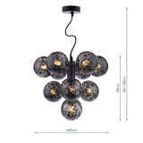 Dar Vine 10 Light Pendant Matt Black and Black Confetti Glass