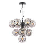 Dar Vine 10 Light Pendant Satin Black With Closed Organic Smoked Glass