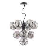 Dar Vine 10 Light Pendant Satin Black With Closed Organic Smoked Glass