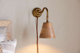 Nkuku Vattu Mango Wood Plug In Wall Lamp Natural & Antique Brass