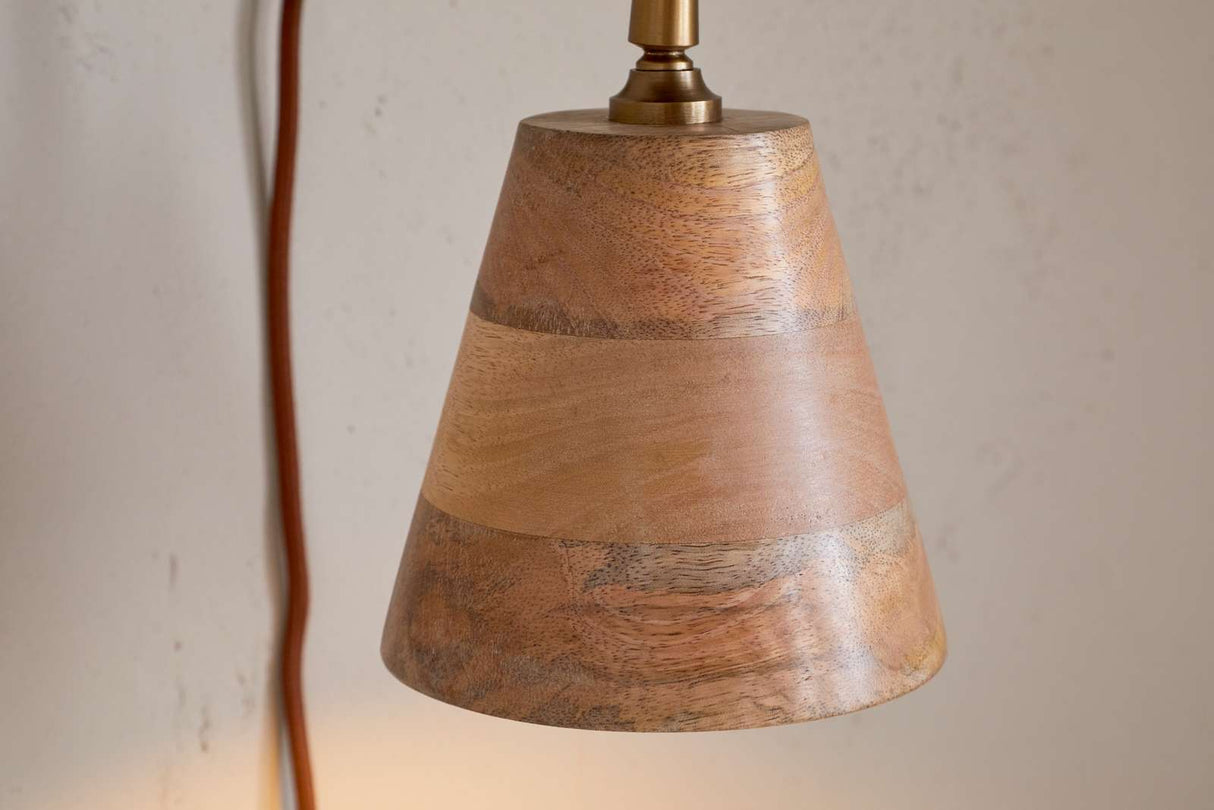 Nkuku Vattu Mango Wood Plug In Wall Lamp Natural & Antique Brass