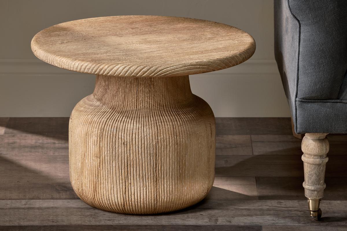 Nkuku Vivan Grooved Wood Side Table Natural