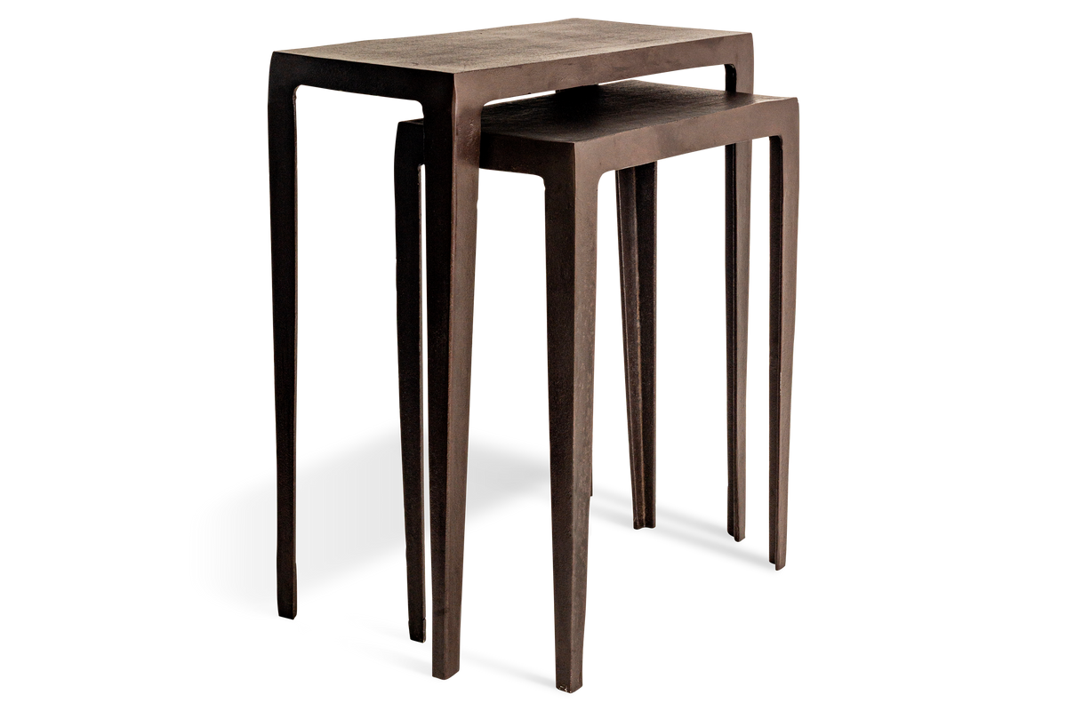 Nkuku Jagan Cast Metal Nest of 2 Side Tables Aged Black
