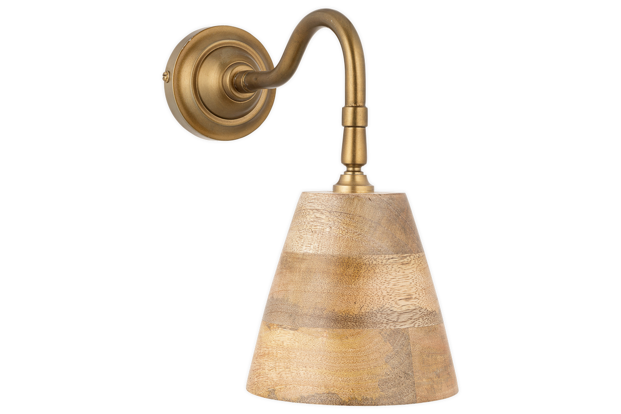 Nkuku Vattu Mango Wood Plug In Wall Lamp Natural & Antique Brass