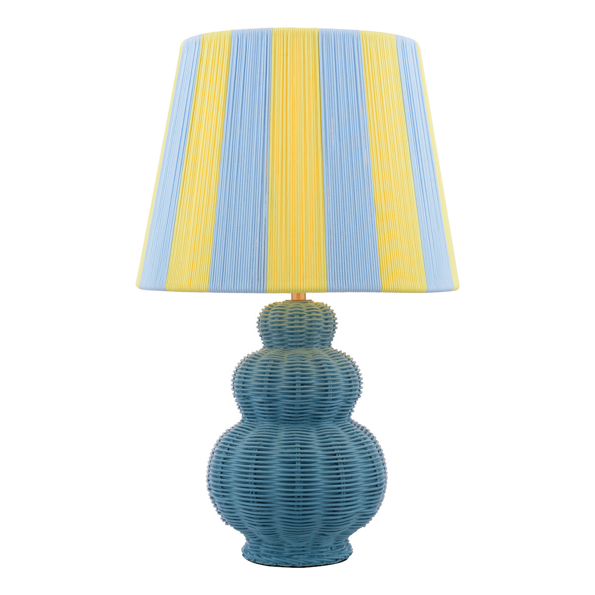 Joules Whitby Rattan Table Lamp Matt Blue With Yellow Blue Shade