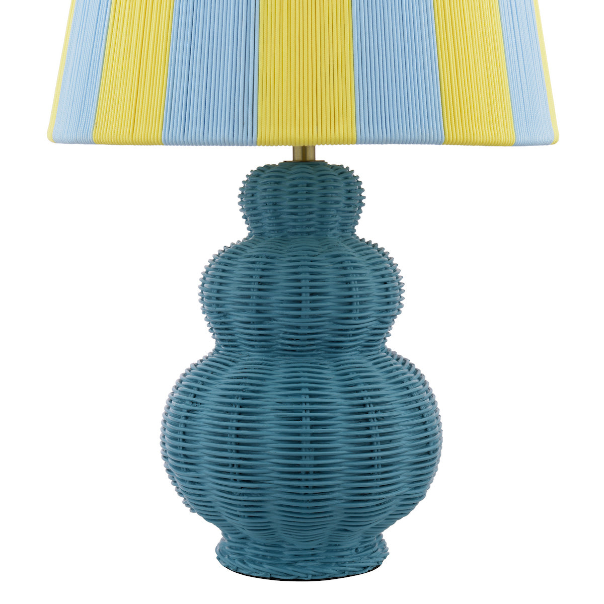 Joules Whitby Rattan Table Lamp Matt Blue With Yellow Blue Shade