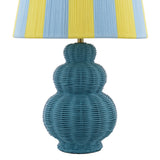 Joules Whitby Rattan Table Lamp Matt Blue With Yellow Blue Shade