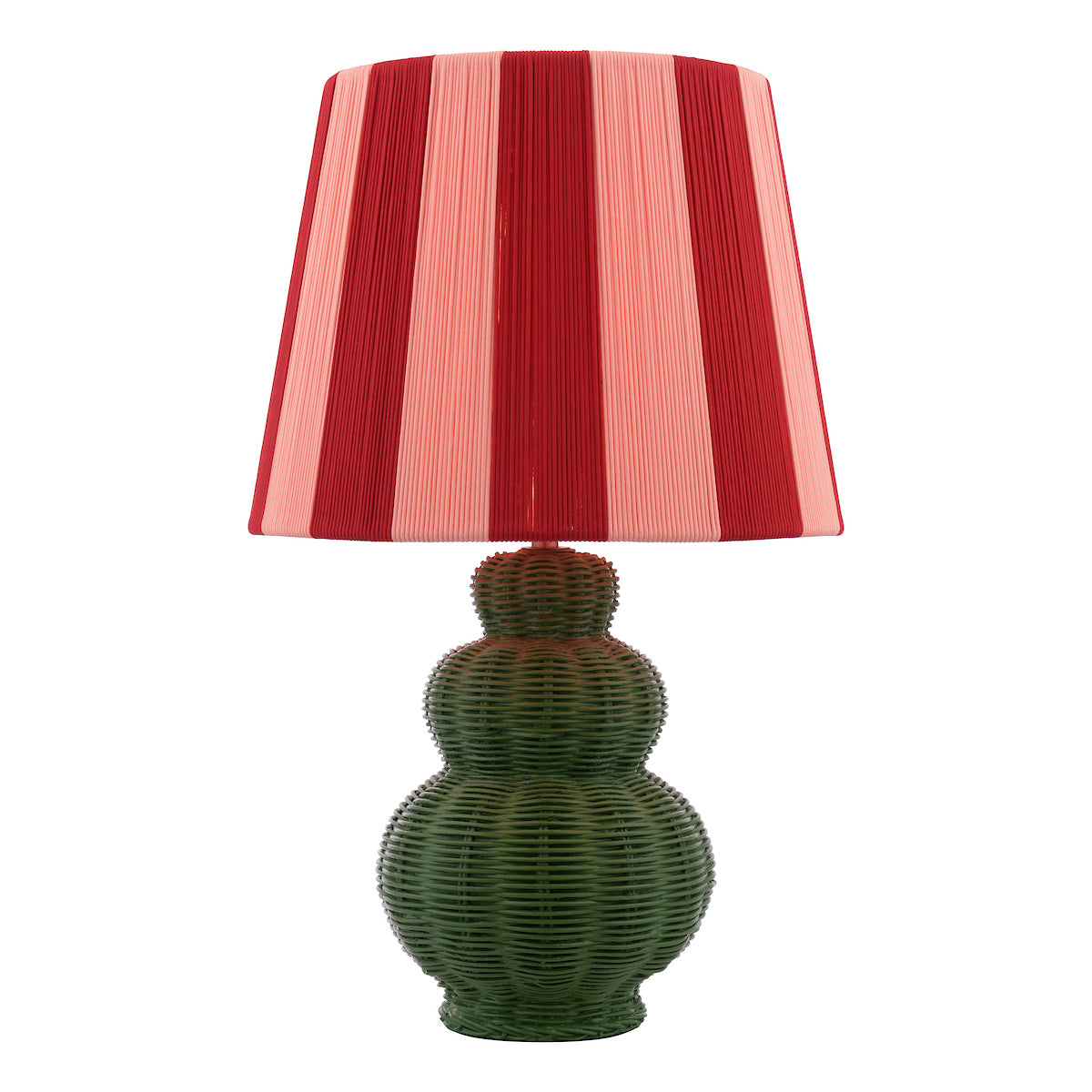 Joules Whitby Rattan Table Lamp Matt Green With Pink Shade