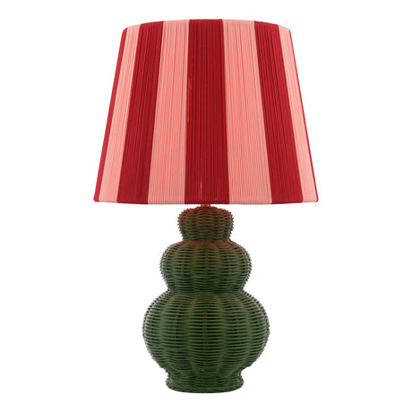 Joules Whitby Rattan Table Lamp Matt Green With Pink Shade
