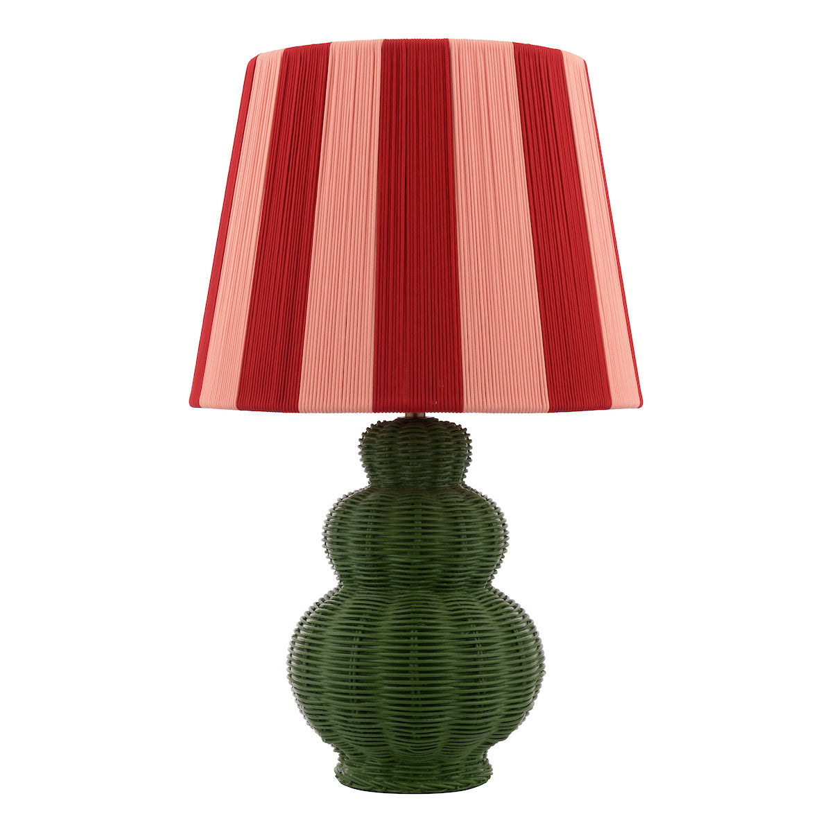 Joules Whitby Rattan Table Lamp Matt Green With Pink Shade