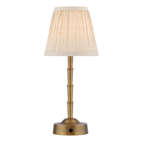 Dar Wyman Rechargeable Table Lamp Antique Bronze With Linen Pleated Shade LED