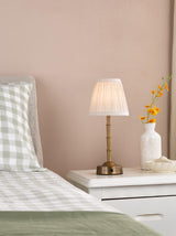 Dar Wyman Rechargeable Table Lamp Antique Bronze With Linen Pleated Shade LED