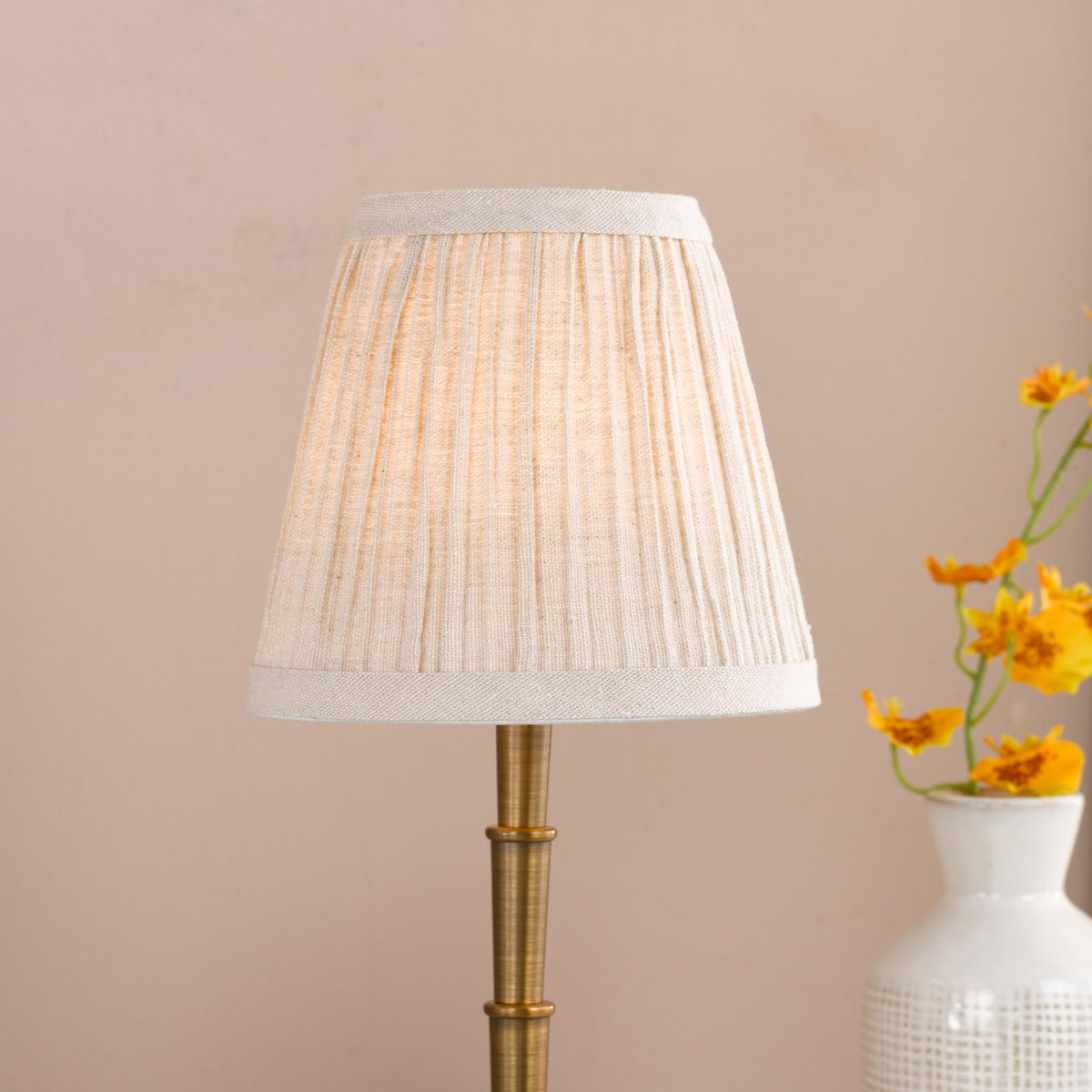 Dar Wyman Rechargeable Table Lamp Antique Bronze With Linen Pleated Shade LED