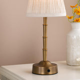Dar Wyman Rechargeable Table Lamp Antique Bronze With Linen Pleated Shade LED
