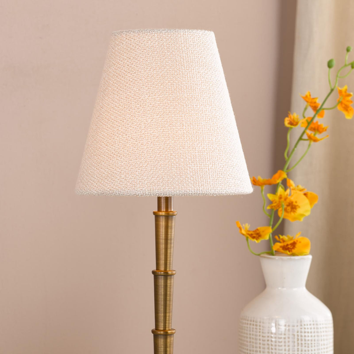 Dar Wyman Rechargeable Table Lamp Antique Bronze With Linen Shade LED