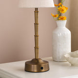 Dar Wyman Rechargeable Table Lamp Antique Bronze With Linen Shade LED