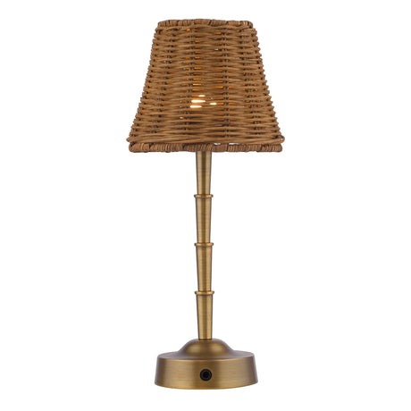 Dar Wyman Rechargeable Table Lamp Antique Bronze With Rattan Shade LED