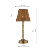 Dar Wyman Rechargeable Table Lamp Antique Bronze With Rattan Shade LED