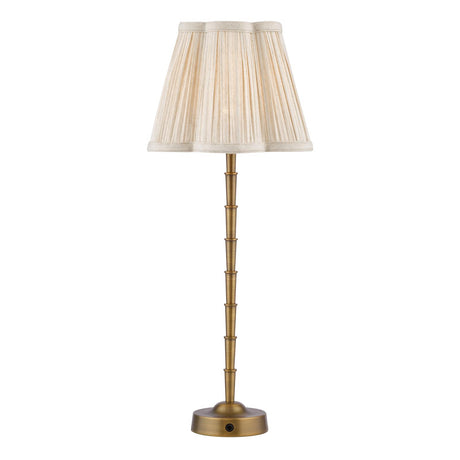 Dar Wyman Rechargeable Table Lamp Antique Bronze With Linen Pleated Scalloped Shade LED