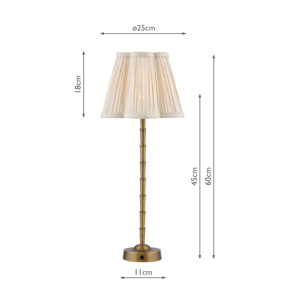Dar Wyman Rechargeable Table Lamp Antique Bronze With Linen Pleated Scalloped Shade LED