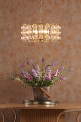 Dar Yuridia 4 Light Pendant Satin Gold and Ribbed Glass