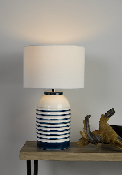 Dar Zabe Table Lamp White and Blue Stripe with Shade –  from Amos Lighting + Home