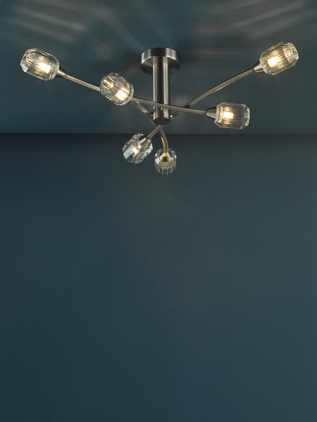 Dar Zonda 6 Light Semi-Flush Brushed Nickel and Crystal – Amos