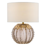 Dar Zorin Table Lamp Tea Glass and Antique Brass With Linen Shade