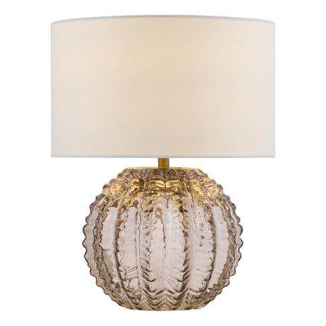 Dar Zorin Table Lamp Tea Glass and Antique Brass With Linen Shade