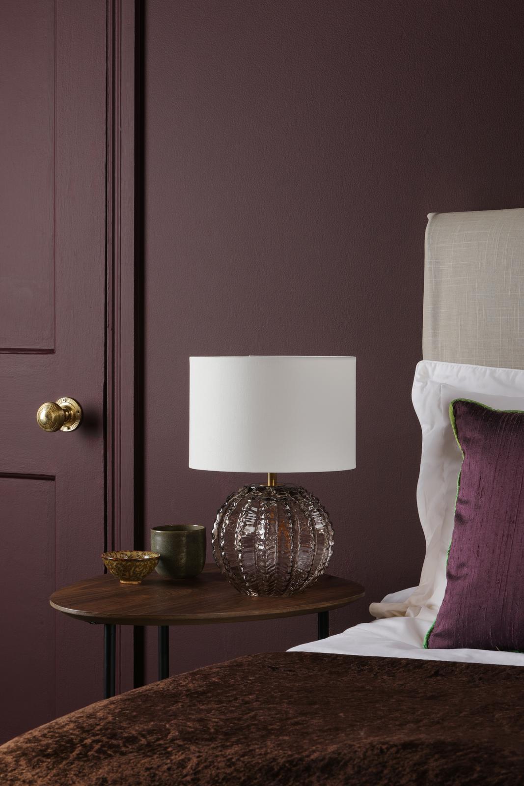 Dar Zorin Table Lamp Tea Glass and Antique Brass With Linen Shade