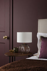 Dar Zorin Table Lamp Tea Glass and Antique Brass With Linen Shade