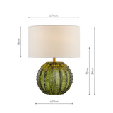 Dar Zorin Table Lamp Green Glass and Antique Brass With Linen Shade