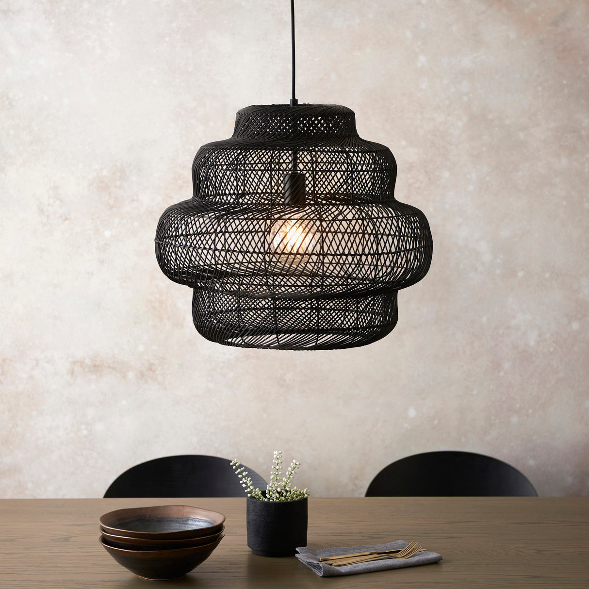 Amos Aviary Tiered Pendant Black Rattan –  from Amos Lighting + Home