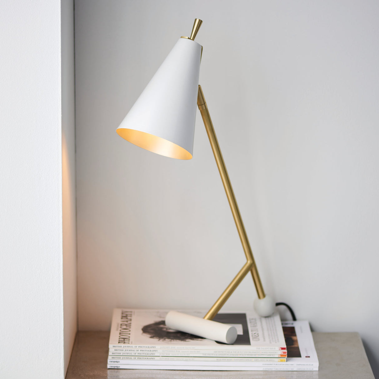 Amos Bachelor Table Lamp Satin Brass & White –  from Amos Lighting + Home