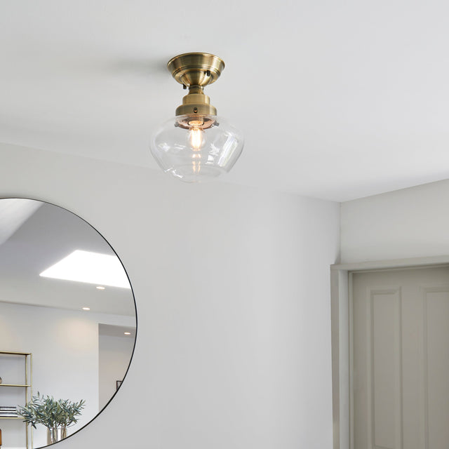 Amos Clarence Flush Antique Brass & Clear –  from Amos Lighting + Home