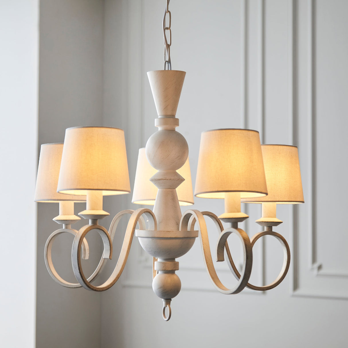 Amos Cotswolds Chandelier Distressed White with Shades –  from Amos Lighting + Home