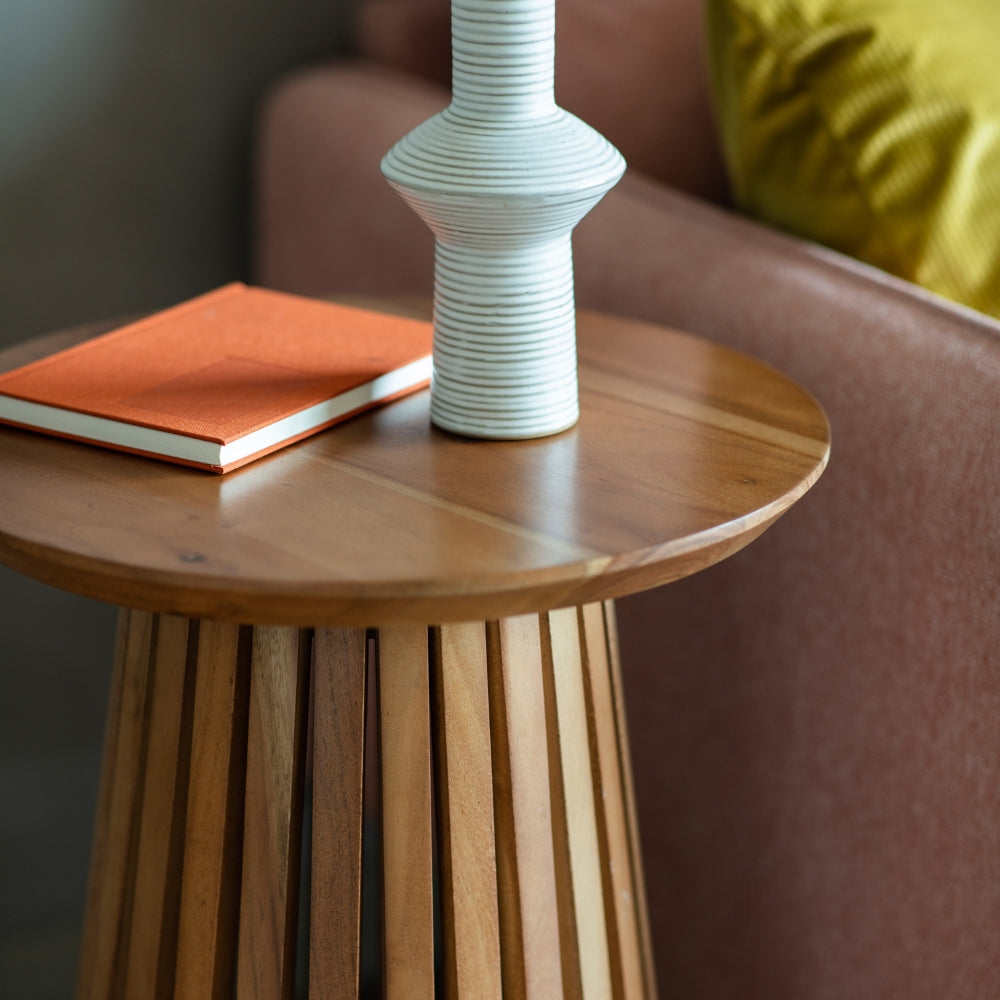 Brookland Slatted Side Table Solid Acacia Wood Natural | Amos