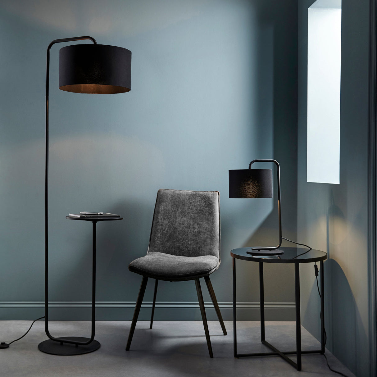 Amos Hybrid Floor Lamp with Table Satin Black –  from Amos Lighting + Home