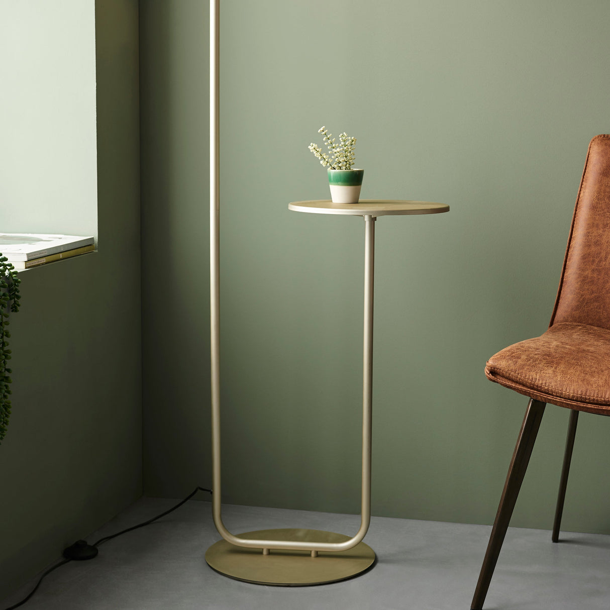 Amos Hybrid Floor Lamp with Table Satin Champagne –  from Amos Lighting + Home