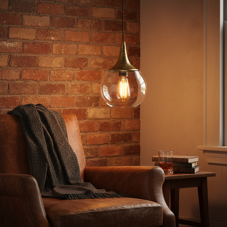 amos-lighting-David-Hunt-Teardrop-Bronze-Pendant-Hammered-Bronze-Clear-Glass-Reading-Corner