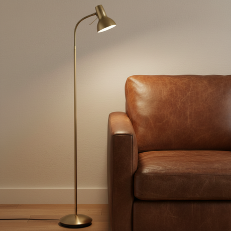 amos-lighting-Endon-Amalfi-Floor-Lamp-Antique-Brass-Closeup-Leather-Armchair