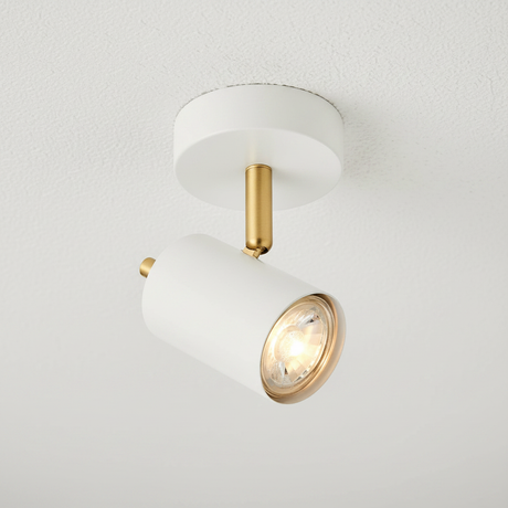 amos-lighting-Endon-Gull-Single-Spot-Matt-White-Satin-Brass-Closeup