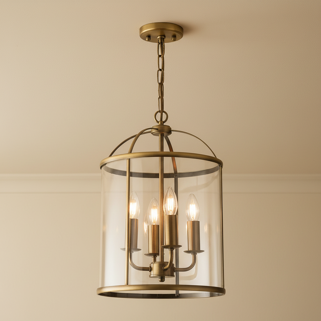 amos-lighting-Endon-Lambeth-4lt-Lantern-Antique-Brass-Clear-Glass-Closeup