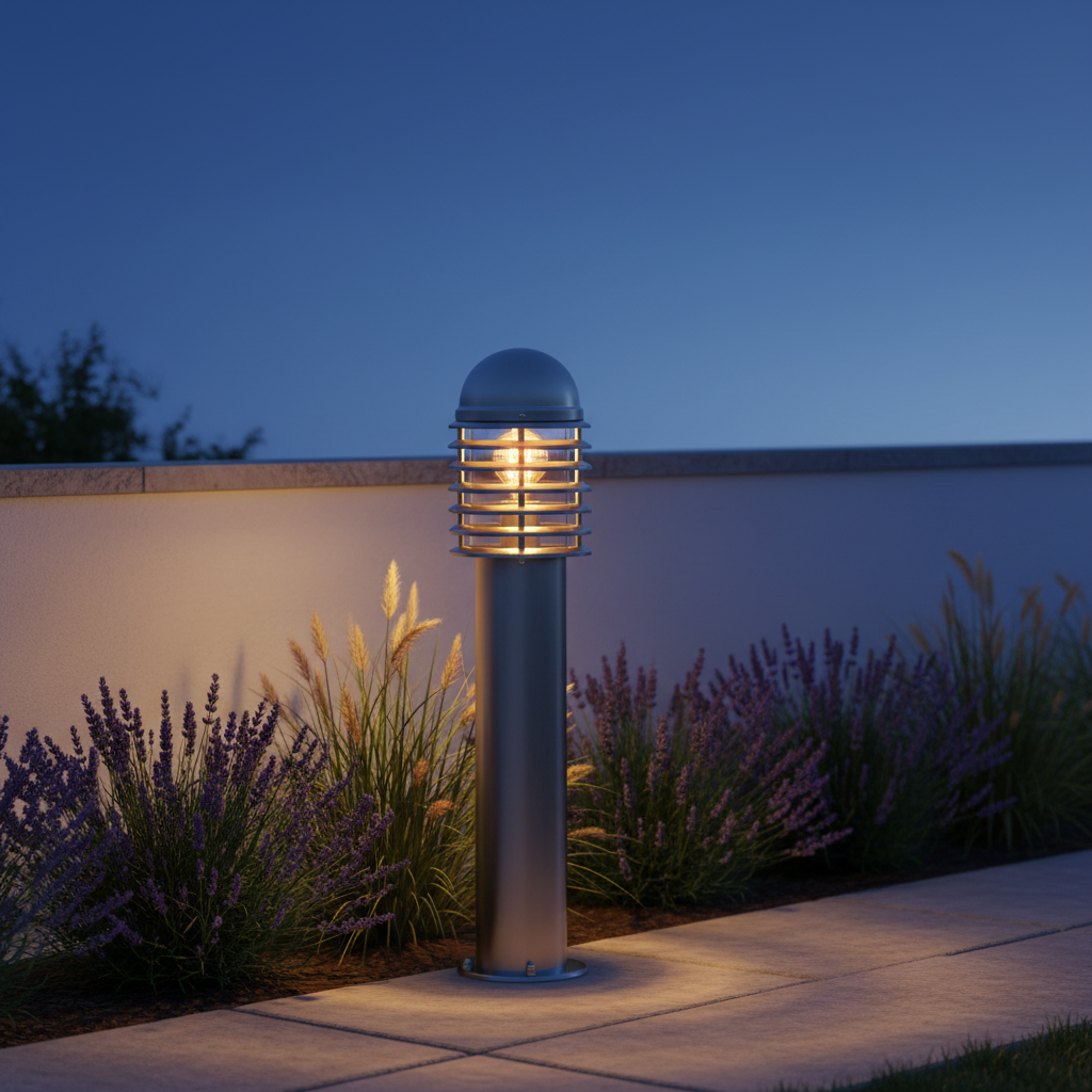 amos-lighting-Endon-Louvre-Outdoor-Bollard-65cm-Stainless-Steel-Garden-Path-Dusk
