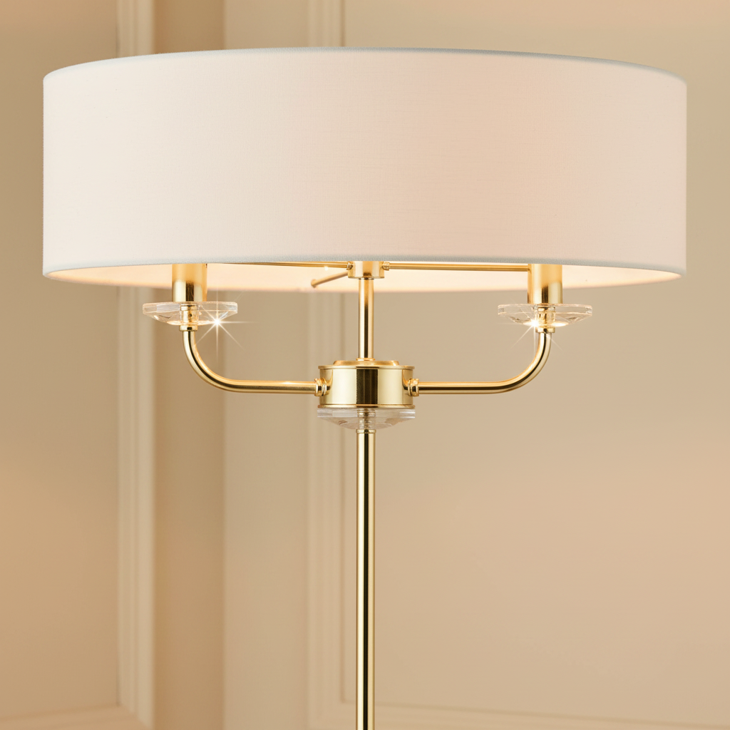 amos-lighting-Endon-Nixon-Floor-Lamp-Brass-Crystal-Drops-White-Drum-Shade-Closeup