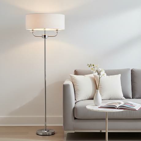 amos-lighting-Endon-Nixon-Floor-Lamp-Bright-Nickel-Grey-Velvet-Sofa-Contemporary-Living-Room