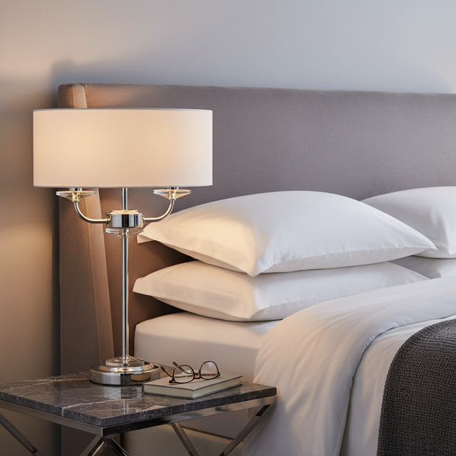amos-lighting-Endon-Nixon-Table-Lamp-Bright-Nickel-Contemporary-Bedroom-Dove-Grey-Velvet-Marble-Bedside