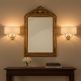 amos-lighting-Endon-Nixon-Wall-Light-Brass-Console-Table-Ornate-Mirror-Walnut-Hallway