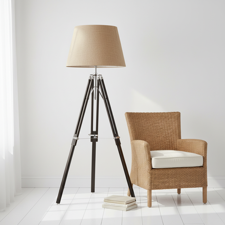 amos-lighting-Endon-Tripod-Floor-Lamp-Dark-Mango-Wood-Nickel-Natural-Linen-Shade-Scandinavian-Rattan-Corner